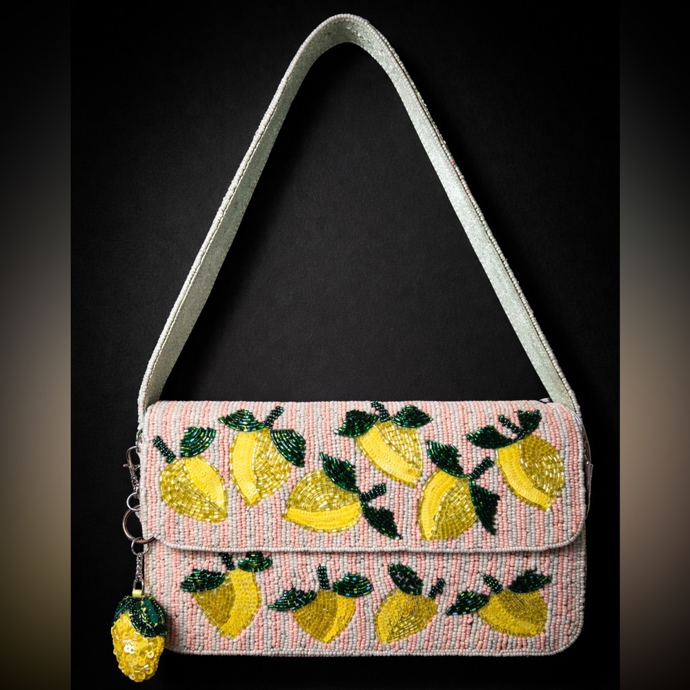 Lemon Beaded Shoulder Bag